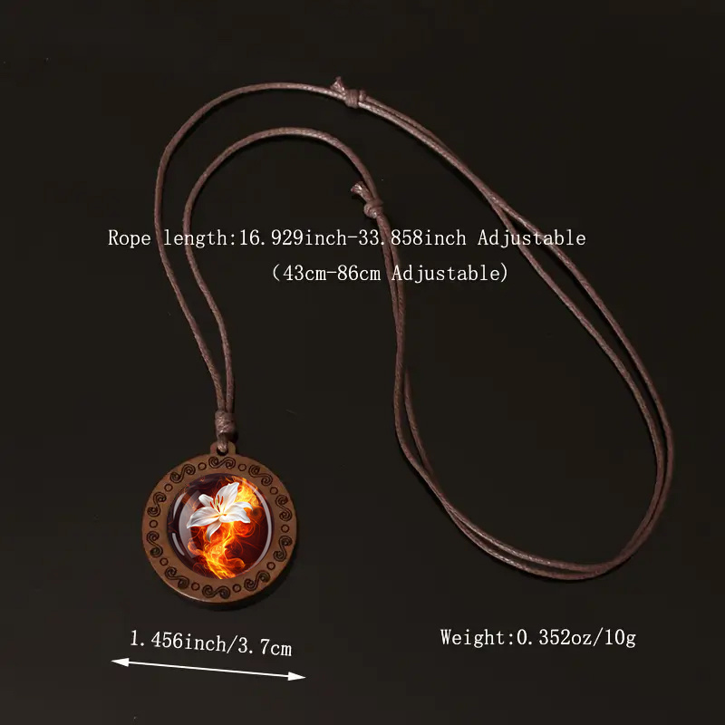 Flaming Lily Flame Pendant Necklace with Adjustable Cord